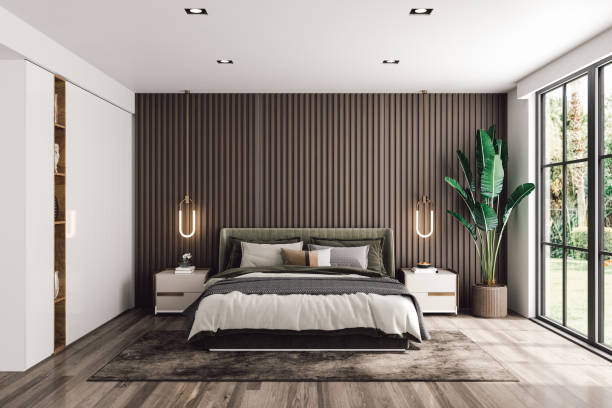 современная роскошная спальня - elegance luxury simplicity household equipment стоковые фото и изображения