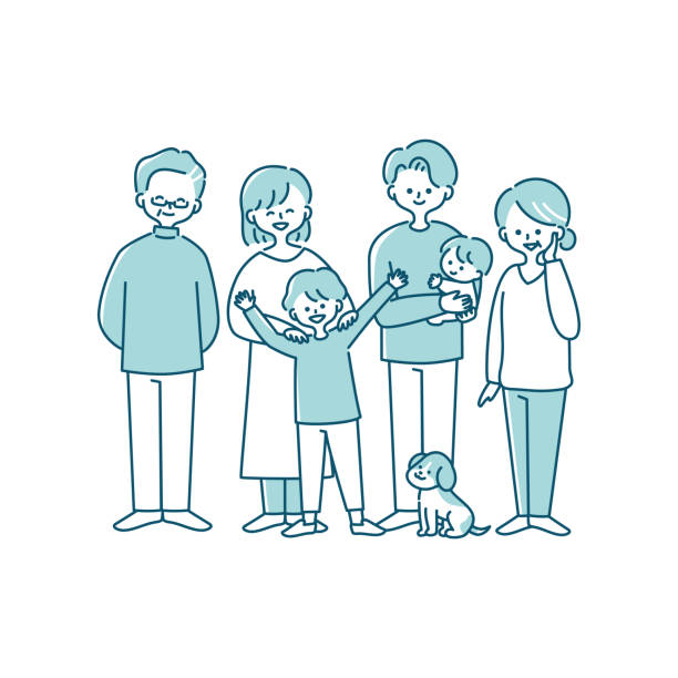 Illustration of a happy three-generation family Illustration of a happy three-generation family family reunion clip art stock illustrations