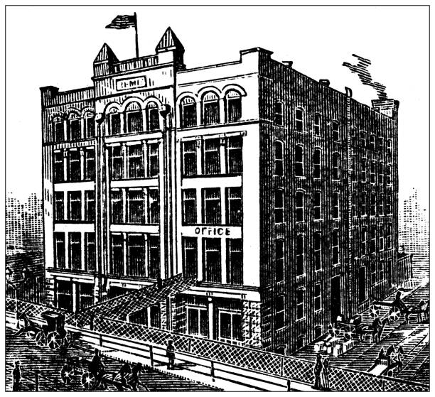 Antique illustration of USA, Nebraska landmarks and companies: Omaha, Bemis Omaha Bag Factory Antique illustration of USA, Nebraska landmarks and companies: Omaha, Bemis Omaha Bag Factory omaha stock illustrations