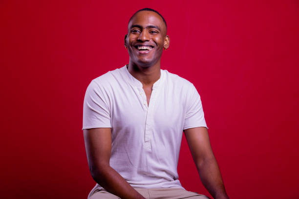 Portrait, studio, red background