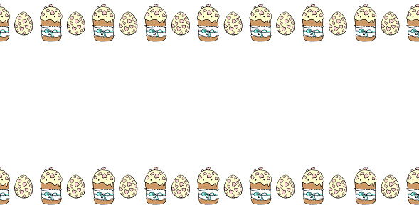 Easter Edging Vector Frame Borders With Color Outline Easter Cakes And Eggs ...