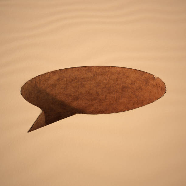 A speech balloon seems having been dug in the sand. 3D digital render