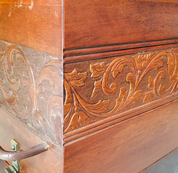 istock Vintage sewing machine hand-made carved wooden box 1390249489