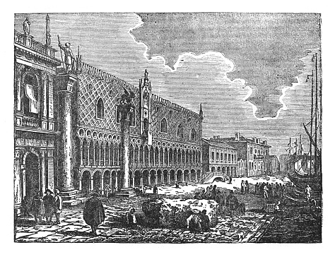 Vintage engraved illustration - Piazza San Marco or St. Mark's Square (Venice, Italy)