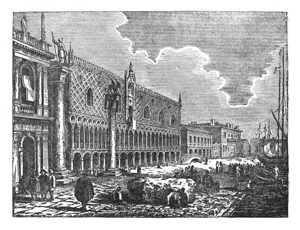 piazza san marco or st. mark's square (venice, italy) - vintage engraved illustration - 哥德式 插圖 幅插畫檔、美工圖案、卡通及圖標