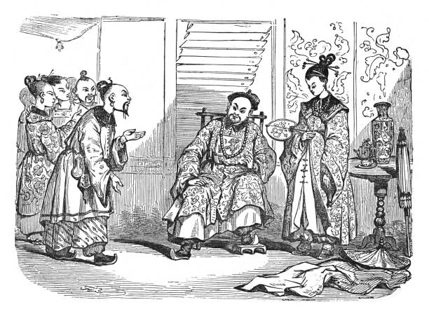 ilustrações, clipart, desenhos animados e ícones de antiga proposta tradicional de casamento chinês - ilustração vintage gravada - asian culture traditional culture chinese culture antiquities