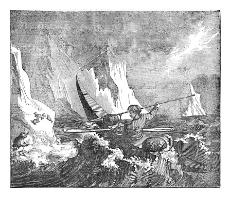 Vintage engraved illustration - Seal catch in Greenland