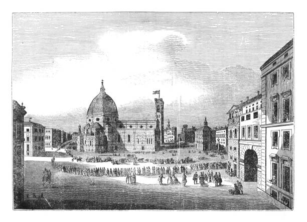 ilustrações de stock, clip art, desenhos animados e ícones de florence cathedral (italy) - vintage engraved illustration - cathedral architecture old church