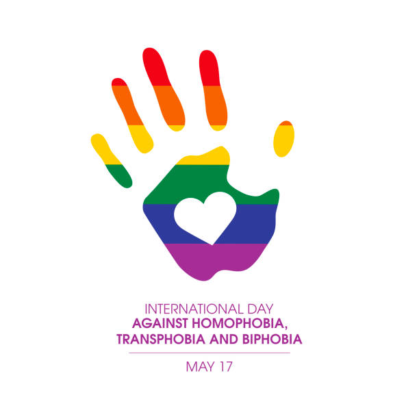 International Day Against Homophobia, Transphobia and Biphobia vector LGBT rainbow handprint icon vector. Gay hand design element. Pride flag handprint vector. May 17. Important day pride flag icon stock illustrations