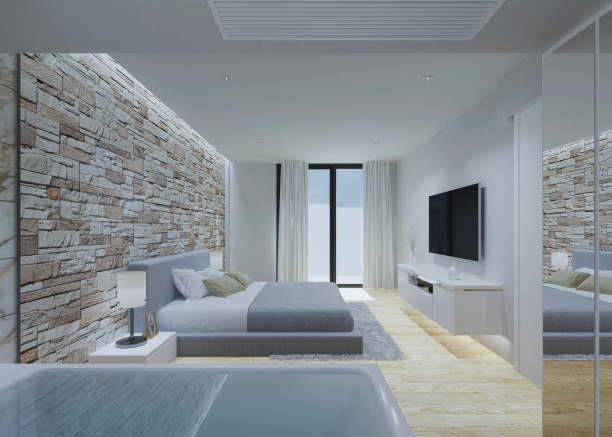 istock 3D bedroom with bathtub in bedroom interior . 1390256892