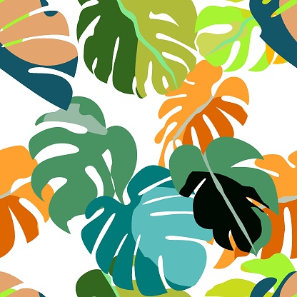 Modern Bright Exotic Jungle Plants Illustration Patterntexture With ...