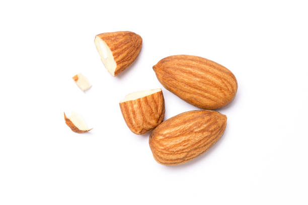 Almond nuts Almond nuts isolated on white background. Top view. Flat lay.Macro almond stock pictures, royalty-free photos & images