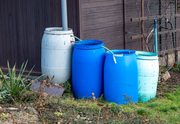 istock there are many rain barrels in the garden 1390261892
