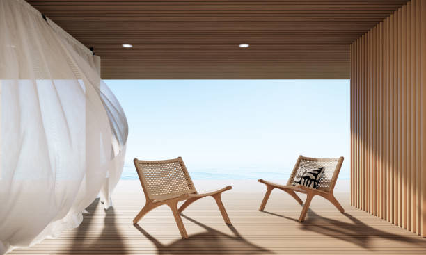 istock Beach Modern Luxury Villa Hotel with Ocean Sky view, 3D Rendering 1390262362