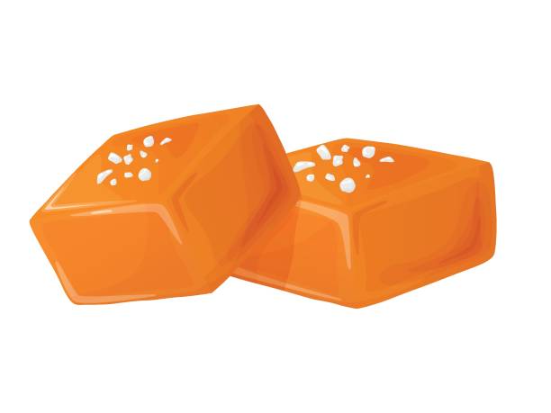 illustrations, cliparts, dessins animés et icônes de caramel salé aux bonbons. cubes de caramel appétissants fondus. - caramel