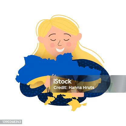 istock Flag ukraine vector. Ukrainian flag symbol with girl. Peace symbol. Vector illustration 1390268343