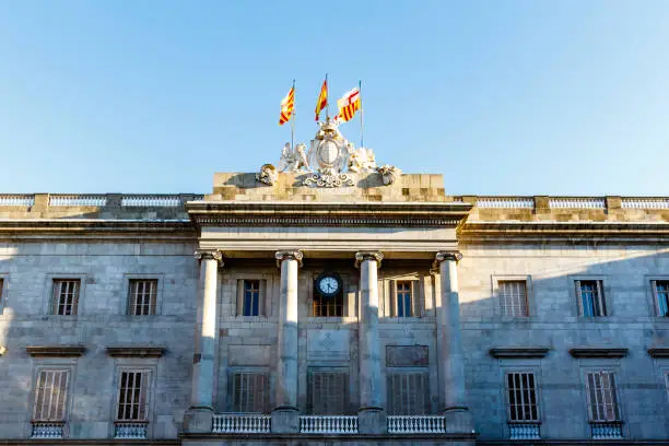 Photo of Facade of the Barcelona City Hall (Ayuntament de Barcelona) in the historic center of Barcelona, Catalonia, Spain, Europe