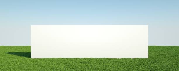 istock 3D Background abstraction of lawn advertising with conditional architecture. 1390272501