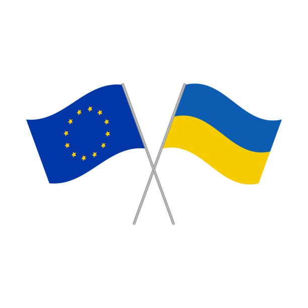 European Union and Ukraine flags isolated on white background. Vector illustration European Union and Ukraine flags isolated on white background. Vector illustration. alliance nebraska stock illustrations