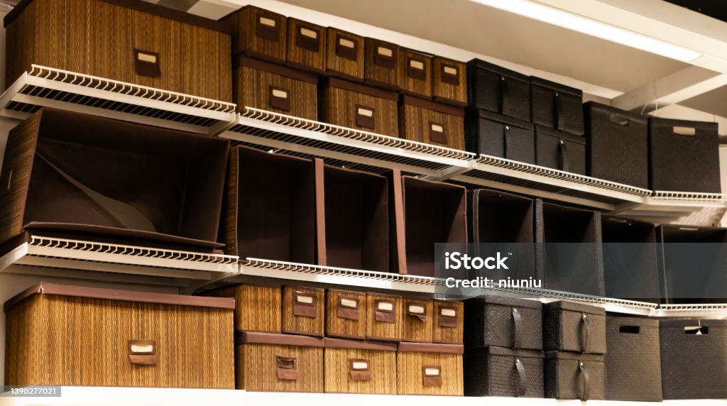 Empty Store Box Empty Boxes On The Shelfempty Multicolor Boxes For Storage Stock Photo ...