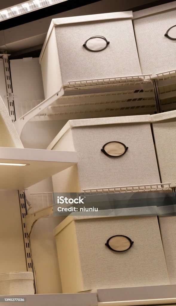 Empty Store Box Empty Boxes On The Shelfempty Multicolor Boxes For Storage Stock Photo ...