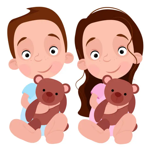Vector illustration of two smiling babies