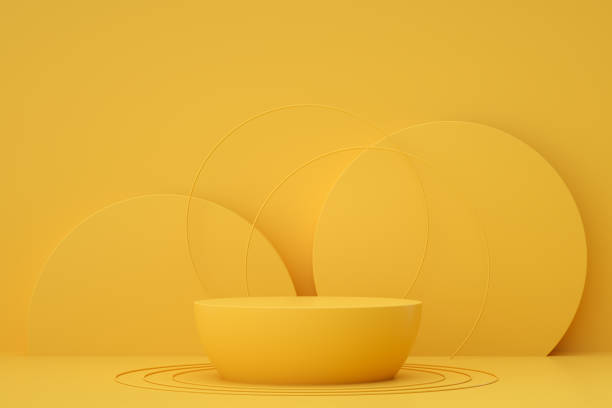 istock Empty Product Stand, Platform, Podium, Exhibition on Yellow Background. 1390278513