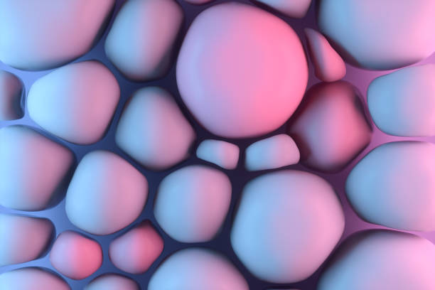 Soft stone spheres in abstract neon color background, 3d render.