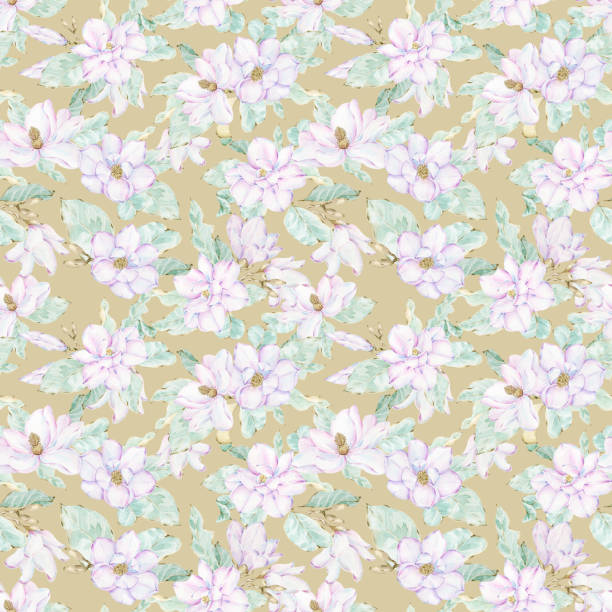 istock Magnolia flowers background. Watercolor spring floral seamless pattern. Elegant magnolia flowers and leaves 1390281693