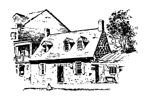 Antique illustration of USA, New York landmarks and companies: Tappan, House where major Andre was tried
