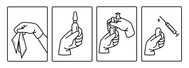 instrukcje, jak otworzyć ampułkę. ilustracja wektorowa. - pen illustration stock illustrations
