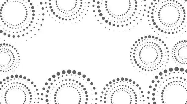 Vector illustration of Vector. Monochrome dots in the form of a circle. Round geometric perforated stencil, dotted frame, web banner, poster, cover, social media splash screen with copy space for text. Dynamic background.