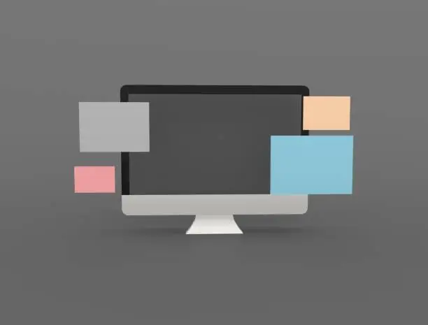 Photo of with sticky monitor imac style for PC on transparent background 3d render illustration Image