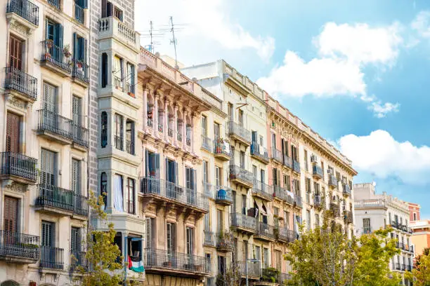 Photo of Facade of old apartment buildings in el Borne, Barcelona, Catalonia, Spain, Europe