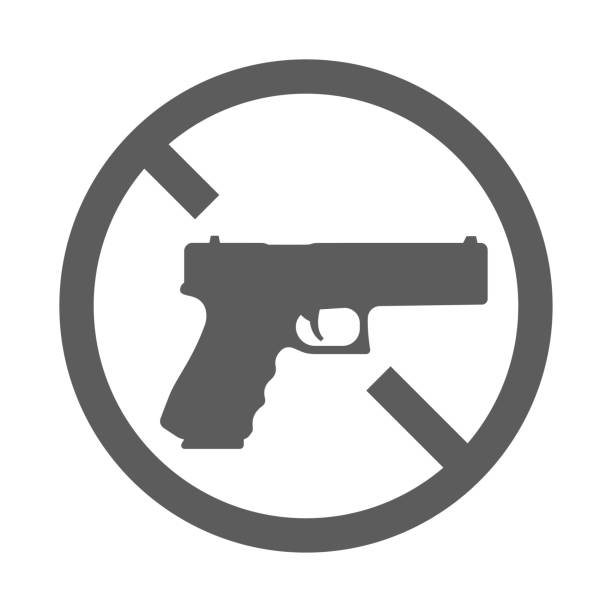 нет пистолета монохромная иконка векторная плоская иллюстрация. изоляция круга предупреждения о борьбе с преступностью символ изолирован - gun laws stock illustrations