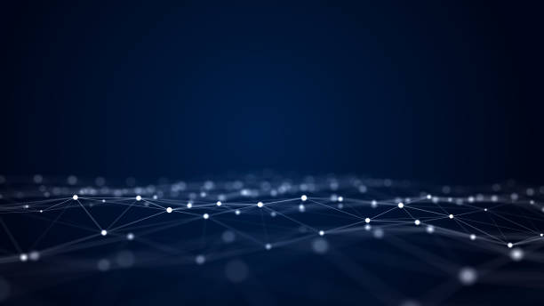 istock Futuristic blue wave with intertwined lines and dots. Lots of data. Musical flow of sounds. 3D rendering. 1390303632