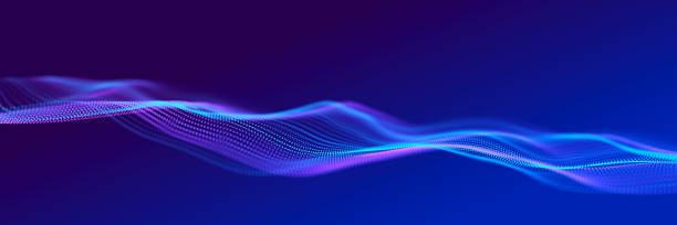 istock Abstract wave of dots in blue and purple tones. Equalizer for music. 3D rendering. 1390304983