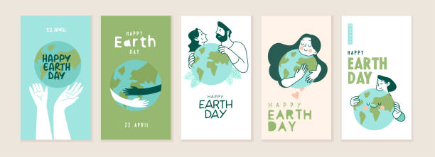 illustrazioni stock, clip art, cartoni animati e icone di tendenza di set di illustrazioni per la giornata della terra - earth day