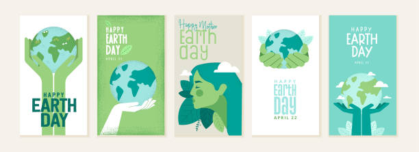 Earth day illustration set Vector concepts for graphic and web design, business presentation, marketing and print material. planet earth stock illustrations