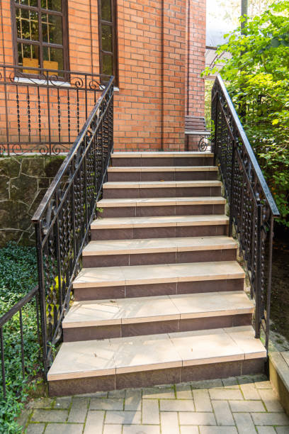 istock Beautiful staircase with metal railings, close-up 1390305734