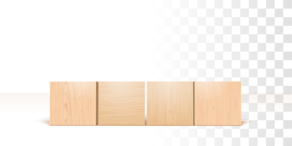 Wooden Blocks 3d Realistic Vector Illustration. Front Perspective View. Business, Creative or Idea Template. Isolated on Transparent Background