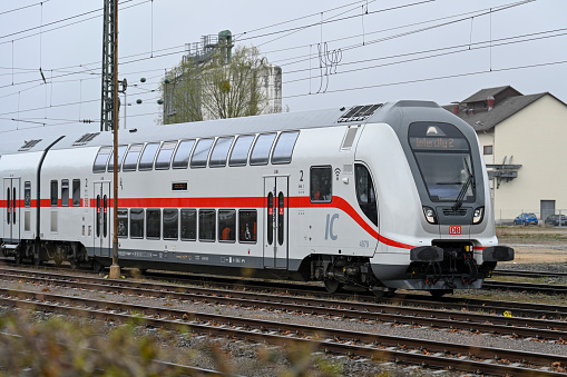 Radolfzell, Germany - March 30, 2022 -   IC2 double-decker control car of the German Federal Railroad / DB