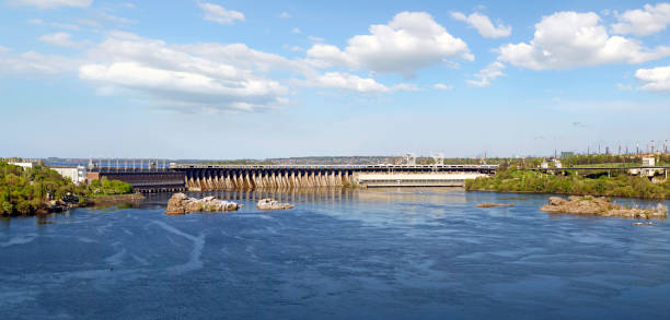 Dneproges - largest hydroelectric power station on the Dnieper River. Zaporozhye. Ukraine stock photo