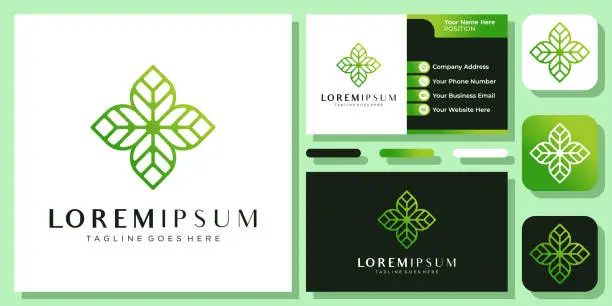 Vector illustration of Leaf Nature Plant Organic Natural Green Fresh Eco Environment  Design with Business Card Template