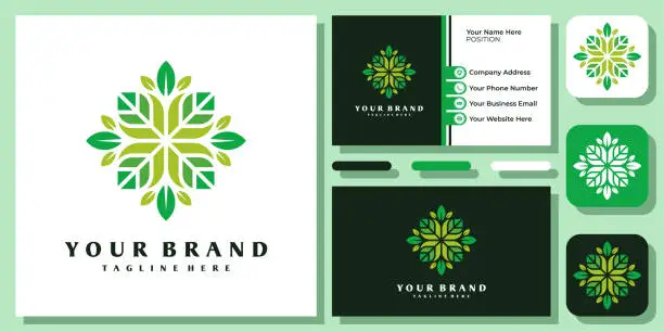 Vector illustration of Nature Leaf Organic Green Plant Tree Health Life Eco Modern  Design with Business Card Template