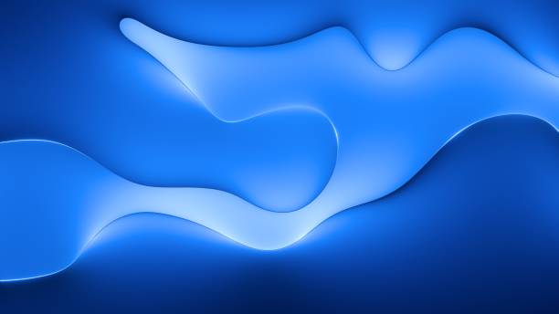 istock 3d render, abstract blue background. Minimal wallpaper with wavy lines and liquid shapes 1390311801