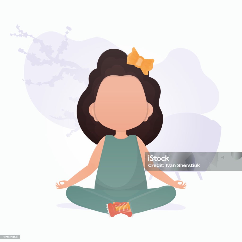 Cô Bé Đang Thiền Định Yoga Trẻ Em Vector Minh Họa Theo Phong Cách ...