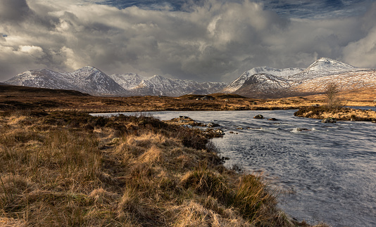 Snow capped mountains on Rannoch Moor - Scotland