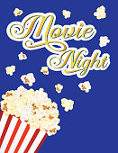 istock Movie Night Party Invitation Template With Popcorn And Text 1390320872