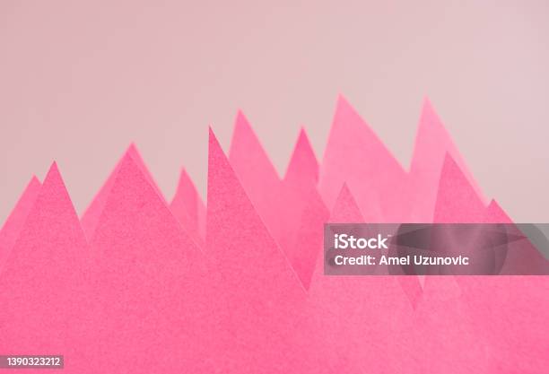 Mountains Or Market Volatility Creative Minimal Concept Made Of Pink Color Sheet Of Paper On A Light Pastel Background With Copy Space Stock Photo - Download Image Now
